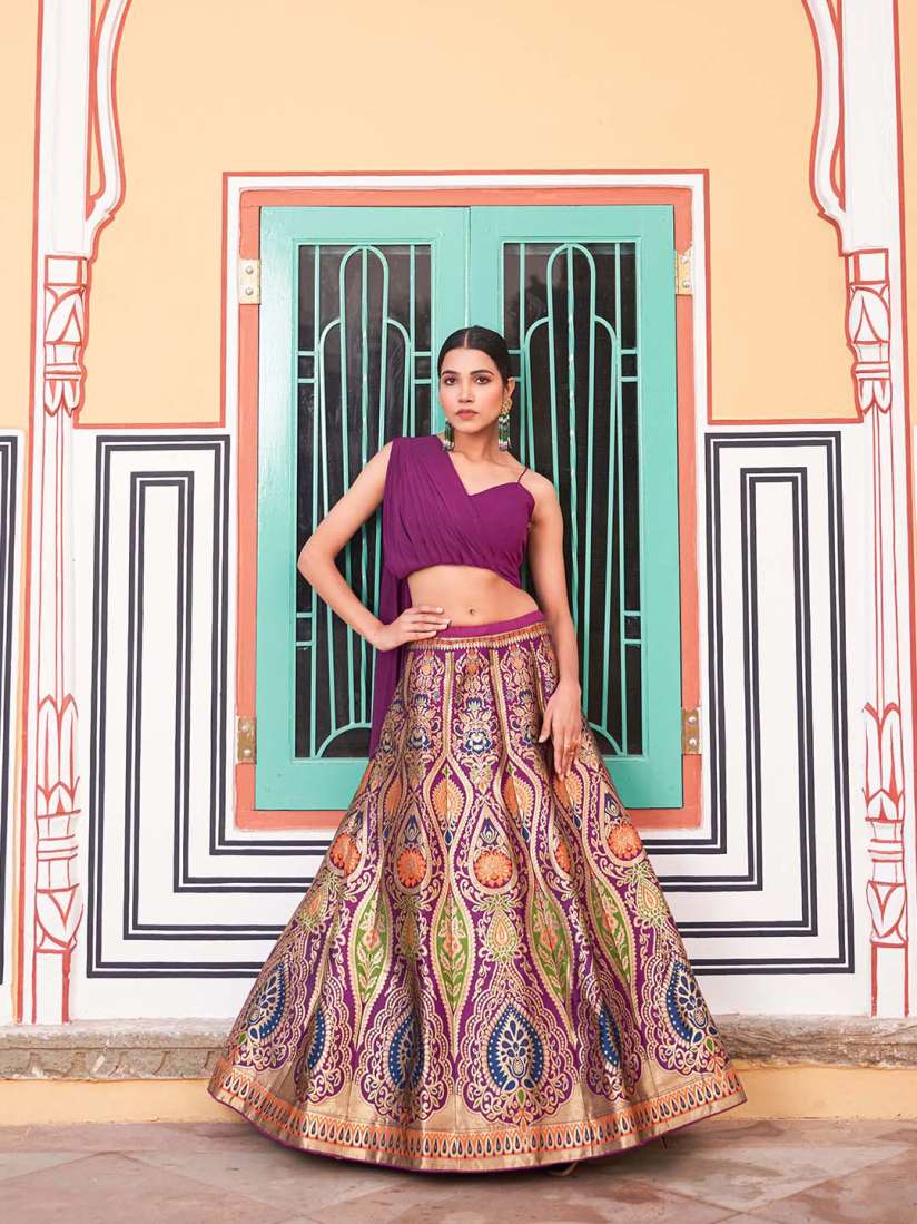Buy LOOKNBOOK ART Banarasi Silk Semi Stitched Lehenga Unstitched Blouse Lehenga Choli for Women 28987006 Myntra