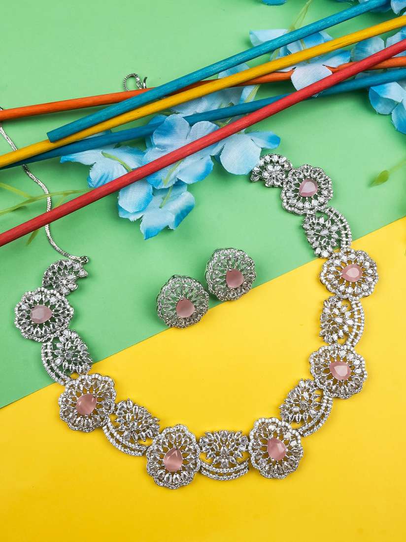 Buy StileAdda Silver Plated CZ AD Studded Flower Motif Jewellery Set Jewellery Set for Women 29007194 Myntra