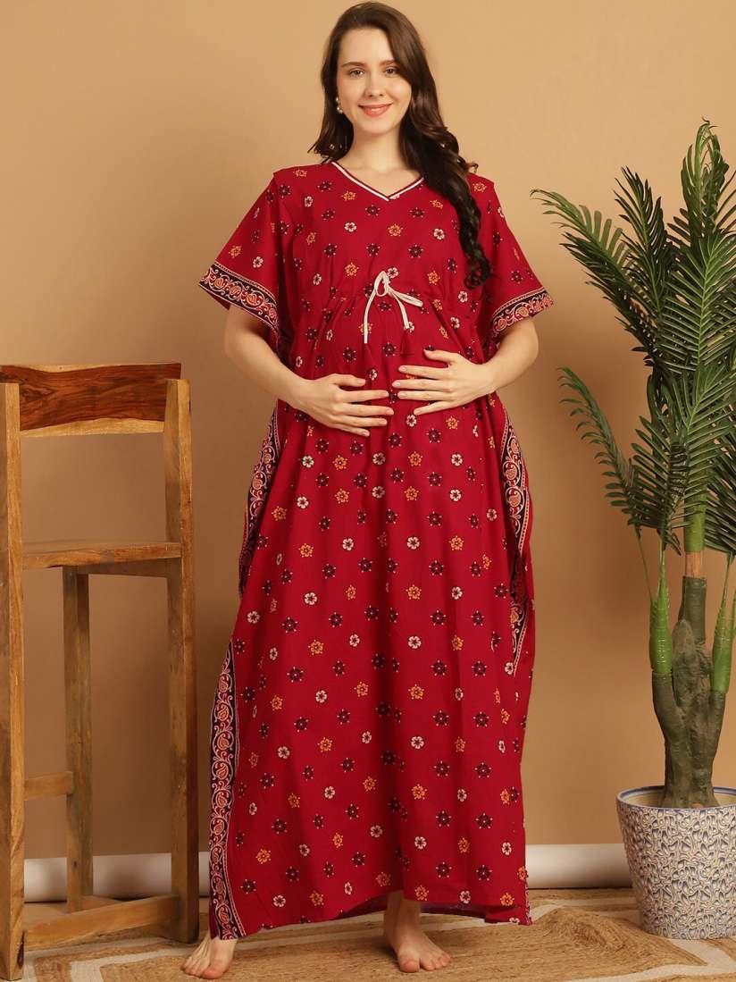 Buy Secret Wish Floral Printed V Neck Pure Cotton Maxi Maternity Kaftan Nighty Nightdress for Women 29014250 Myntra