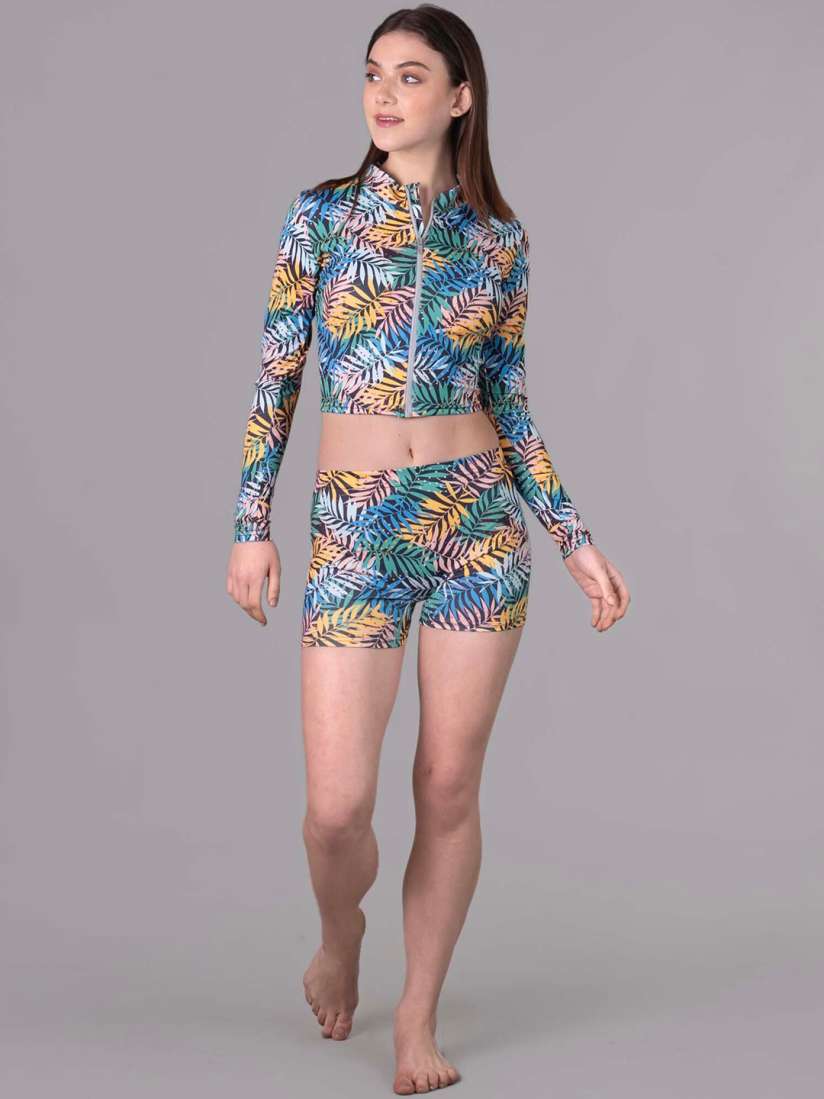 Buy Keepfit Tropical Printed Mock Collar Quick Dry Crop Top Boy Shorts Swim Set Swimwear for Women 29015744 Myntra
