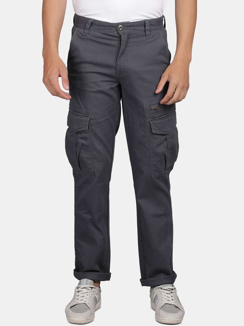 Buy t base Men Mid Rise Flat Front Plain Zip Cotton Cargos Trouser Trousers for Men 29021062 Myntra