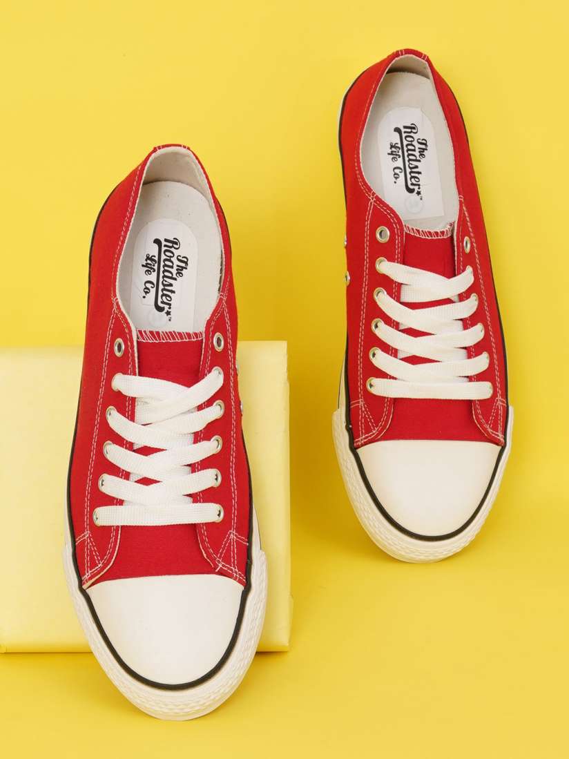Buy The Roadster Lifestyle Co. Men Red Textured Comfort Insole Canvas Lace Up Sneakers Casual Shoes for Men 29032252 Myntra