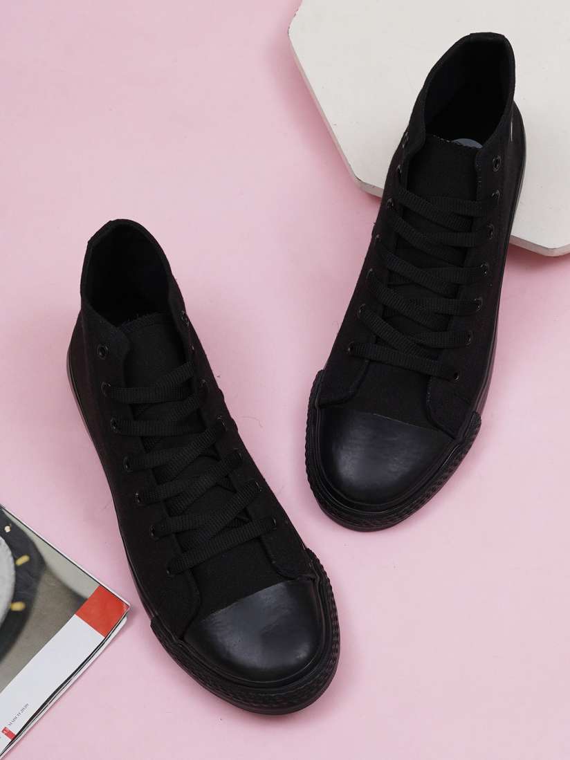 Buy The Roadster Lifestyle Co. Men Black Textured Comfort Insole Mid Top Canvas Sneakers Casual Shoes for Men 29032280 Myntra