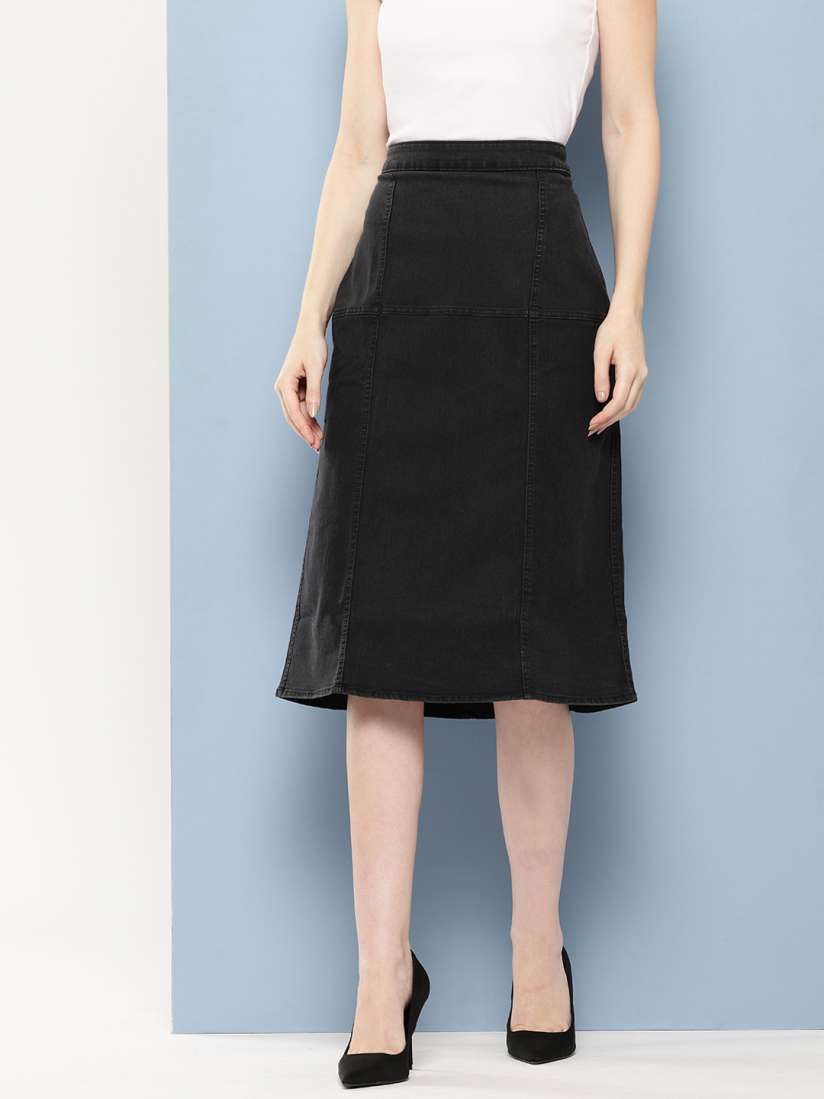 Knee length a line denim skirt outlet