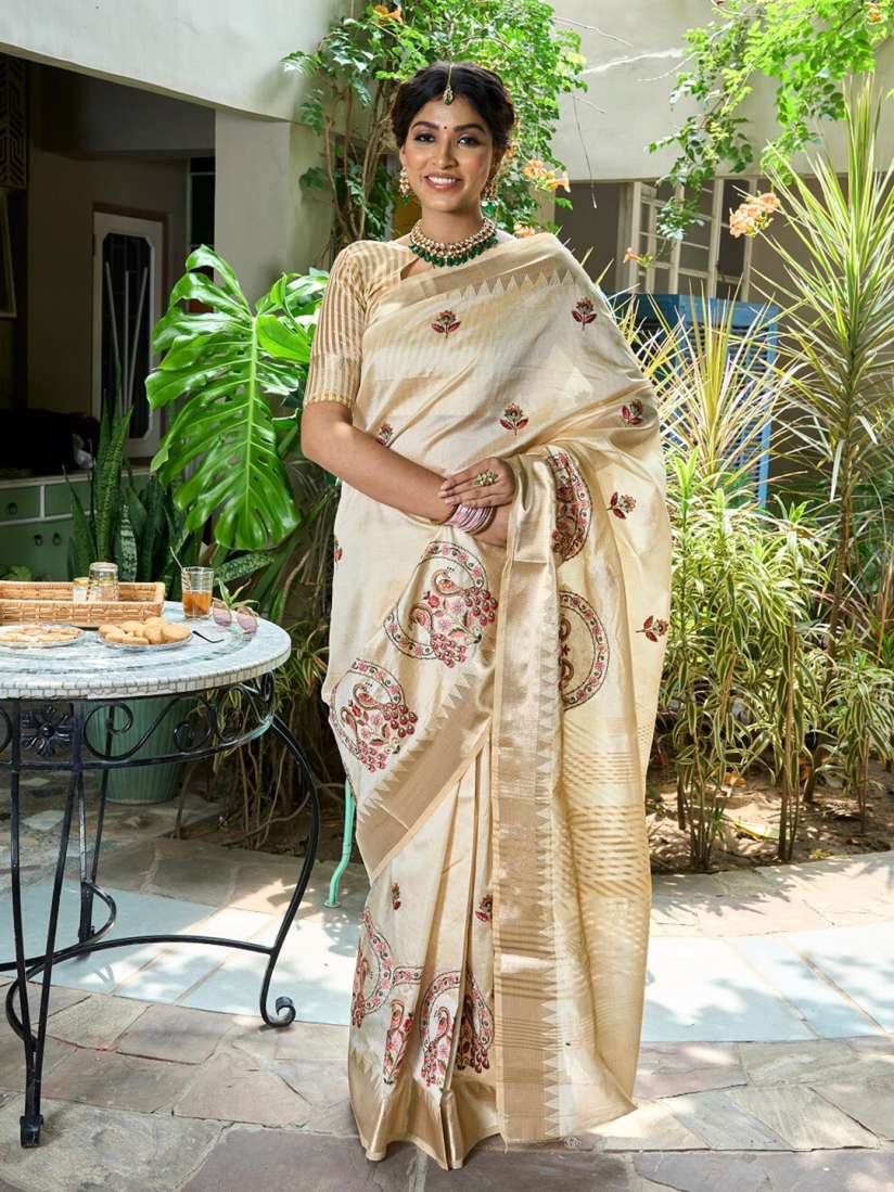 Buy KALINI Ethnic Motifs Embroidered Cotton Silk Saree Sarees for Women 29041676 Myntra