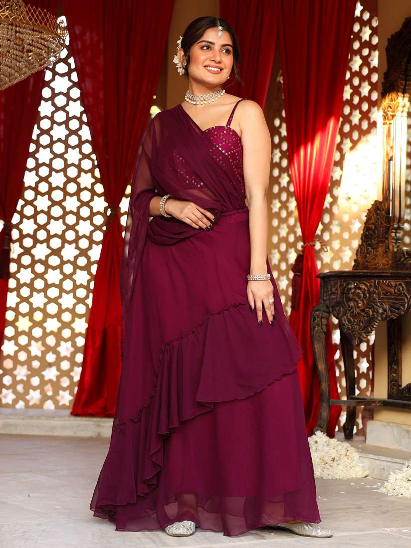 Buy Thread Button Pure Georgette Lehenga Saree Sarees for Women 29046326 Myntra