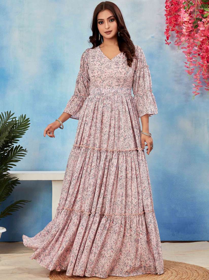 Buy ODD BY chansi TRENDZ Floral Printed V Neck Fit Flare Georgette Ethnic Dresses Ethnic Dresses for Women 29055038 Myntra