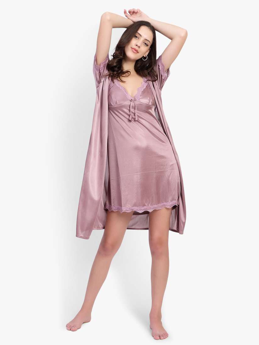 Buy BRACHY Sleeveless Satin Nightdress With Robe Nightdress for Women 29058354 Myntra