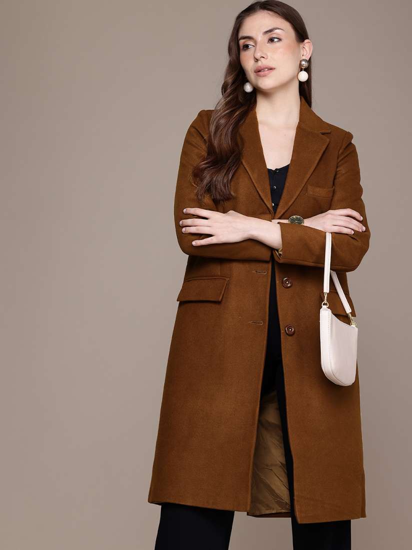Buy French Connection Notched Lapel Collar Longline Overcoat Coats for Women 29067326 Myntra