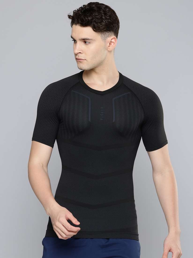 Buy Kipsta By Decathlon Men Black Keepdry Sports Compression Short Sleeve Shirt Tshirts for Men 29077080 Myntra