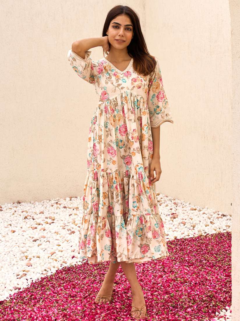 Buy Libas Floral Printed Ruffled A Line Midi Dress Dresses for Women 29092752 Myntra