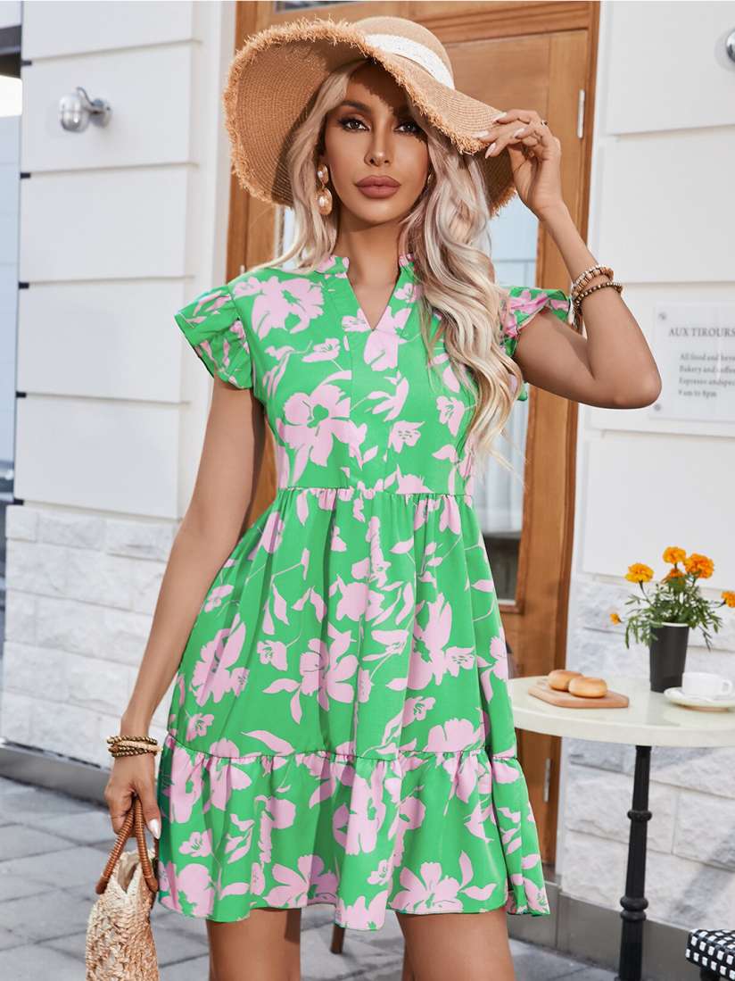 Flutter sleeve fit and flare dress top