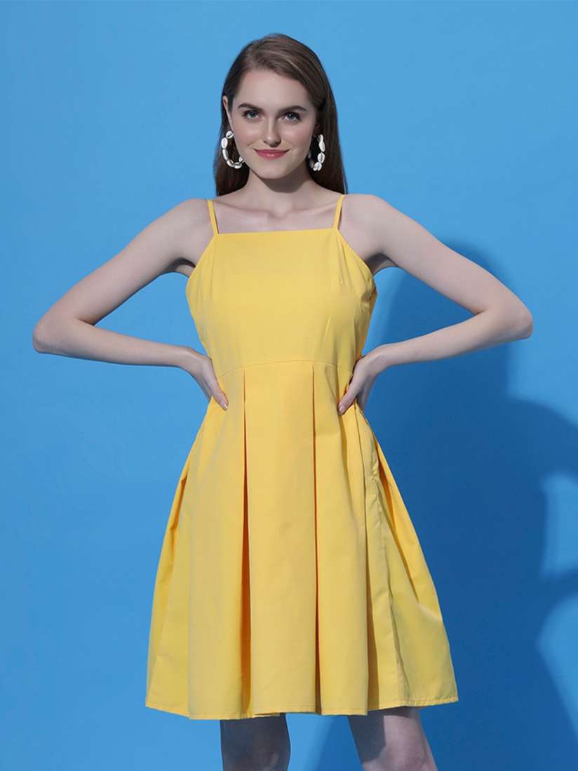 Buy DressBerry Yellow Shoulder Straps Pleated A LIne Dress Dresses for Women 29114112 Myntra