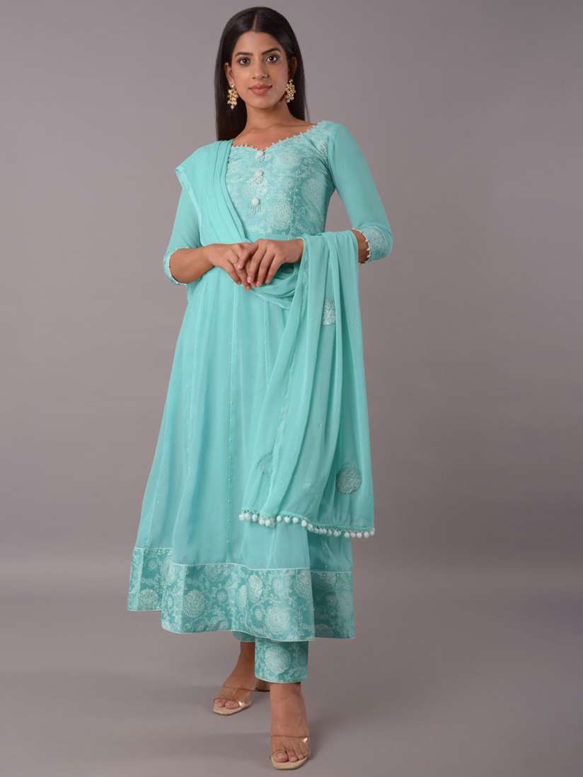 Buy Utsav Fashion Block Printed Art Silk Round Neck Anarkali Suit Kurta Sets for Women 29121256 Myntra