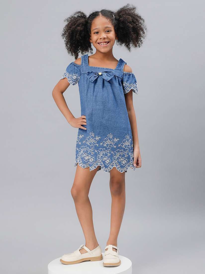 Buy One Friday Girls Floral Embroidered Cotton Cold Shoulder A Line Dress Dresses for Girls 29121450 Myntra