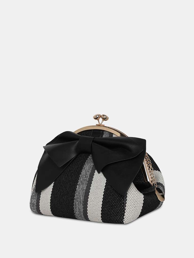 Black Toniq Bags Black And White Purse With Bow ToniQ Womens Carry