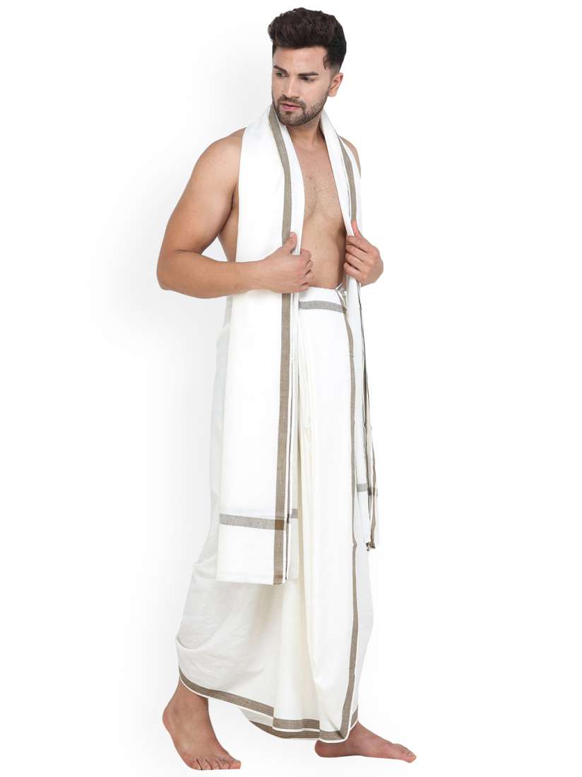 Buy Exotic India Dhoti and Angavastram Set with Striped Border from ISKCON Vrindavan by BLISS Dhotis for Men 29136506 Myntra