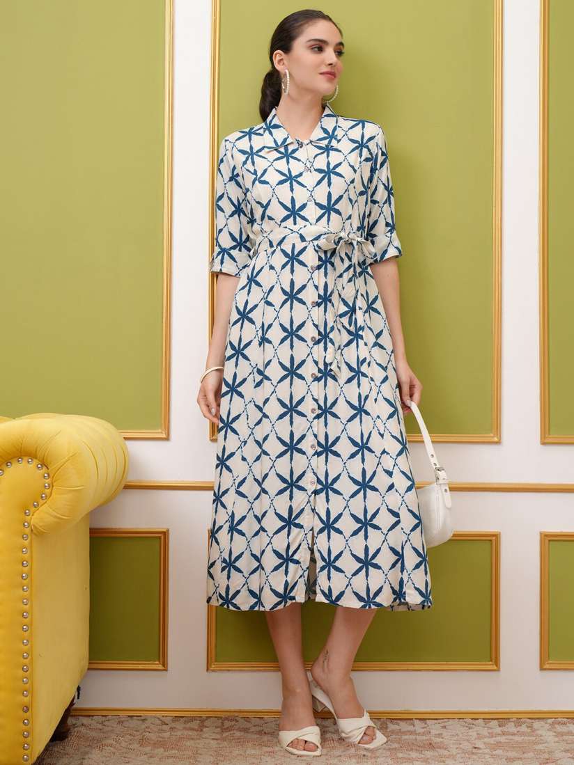 Buy Vishudh Print A Line Roll Up Sleeves Midi Dress Dresses for Women 29137936 Myntra