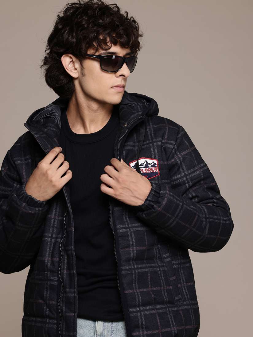 Mens checked padded jacket sales