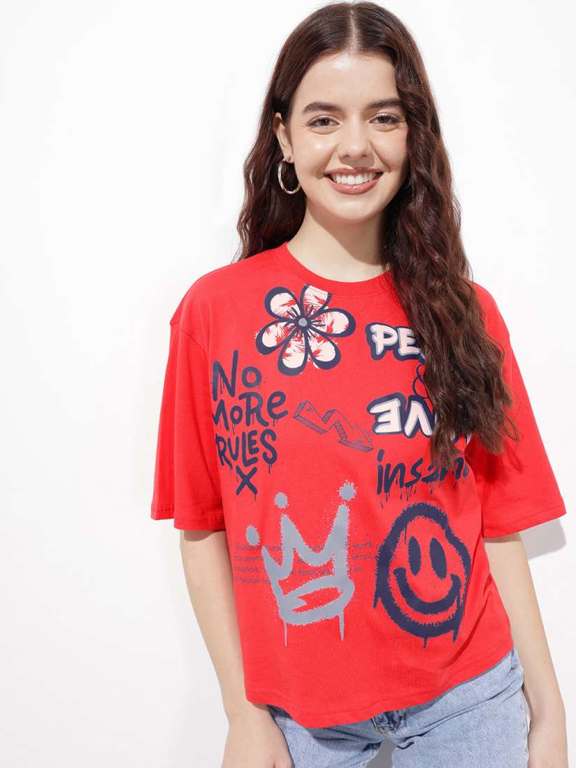 Buy DressBerry Catch Me With Colourful Prints T shirt Tshirts for Women 29155484 Myntra