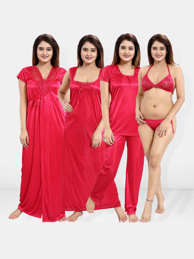 Buy Be You 6 Piece Satin Maxi Nightdress Nightdress for Women 29167658 Myntra