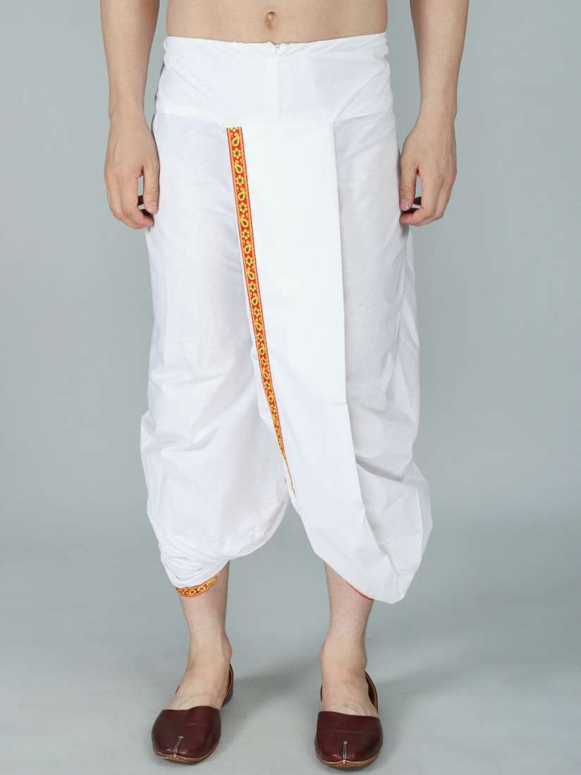 Buy Exotic India by BLISS Woven Zari Patti Ready to Wear White Dhoti from ISKCON Vrindavan Dhotis for Men 29171580 Myntra