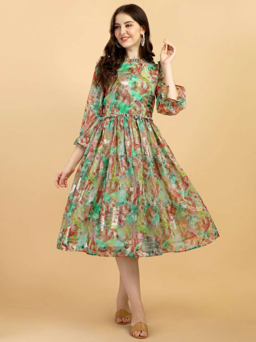 Buy Vidraa Western Store Floral Printed Jacquard A Line Midi Dress Dresses for Women 29174322 Myntra