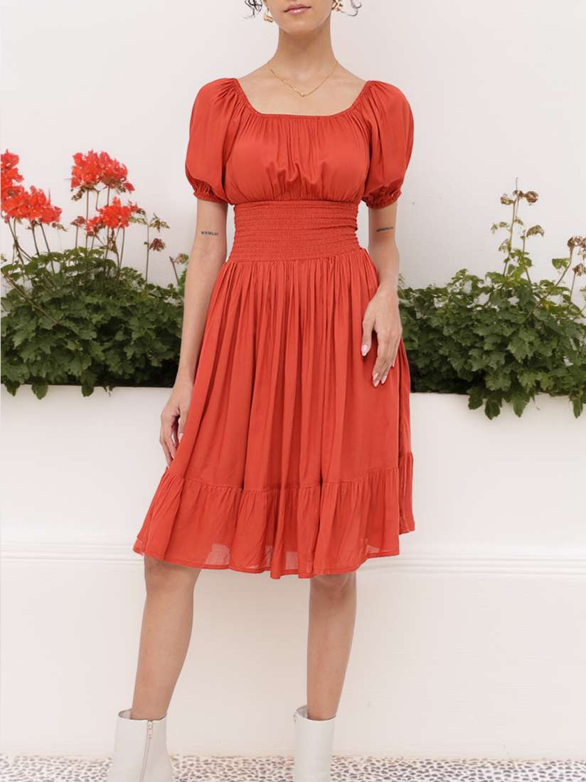 Buy DressBerry Effortless Essence Smocked Waist Puff Sleeves A line Dress Dresses for Women 29176800 Myntra