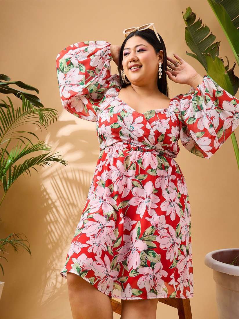 Buy SASSAFRAS Curve Plus Size Floral Printed Fit Flare Dress Dresses for Women 29182608 Myntra