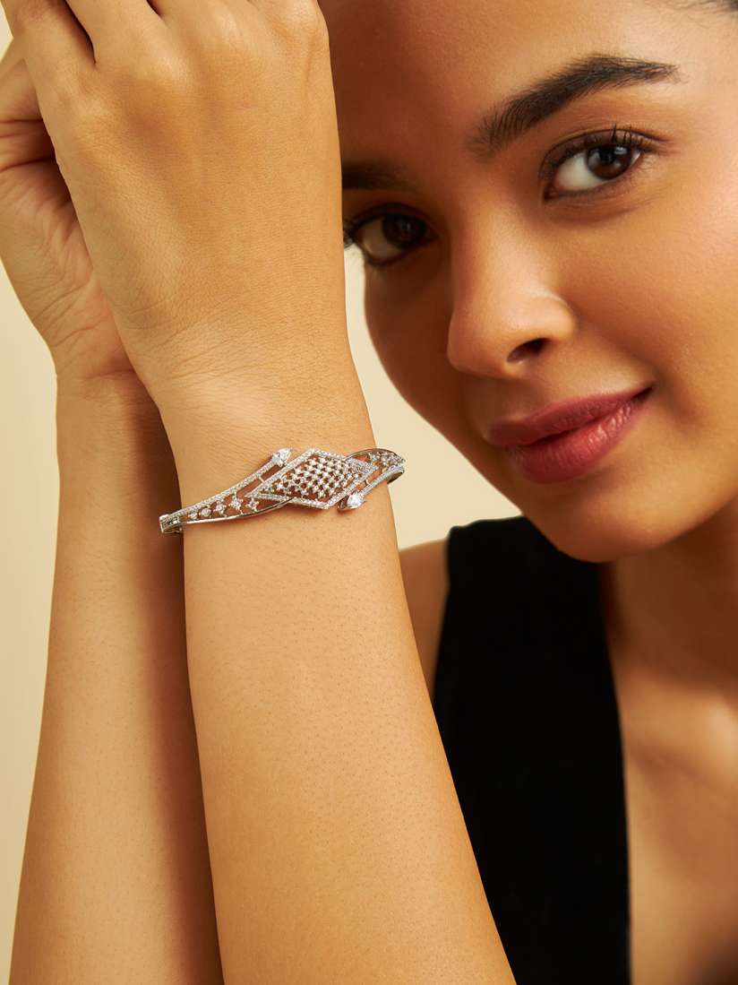 Buy Kushal s Fashion Jewellery Women Cubic Zirconia Rhodium Plated Kada Bracelet Bracelet for Women 29186178 Myntra
