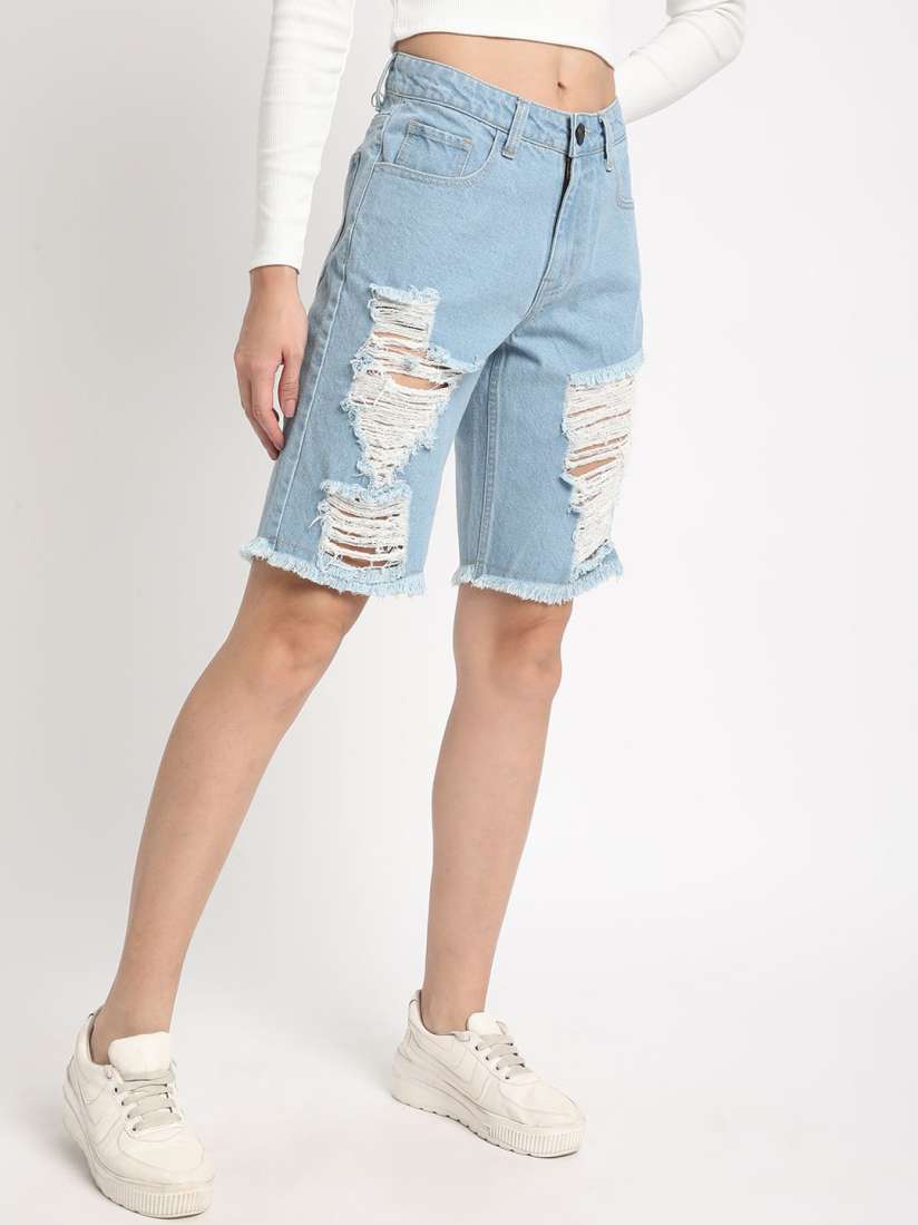 Buy Bene Kleed Women Slim Fit High Rise Distressed Denim Jorts Shorts for Women 29208100 Myntra