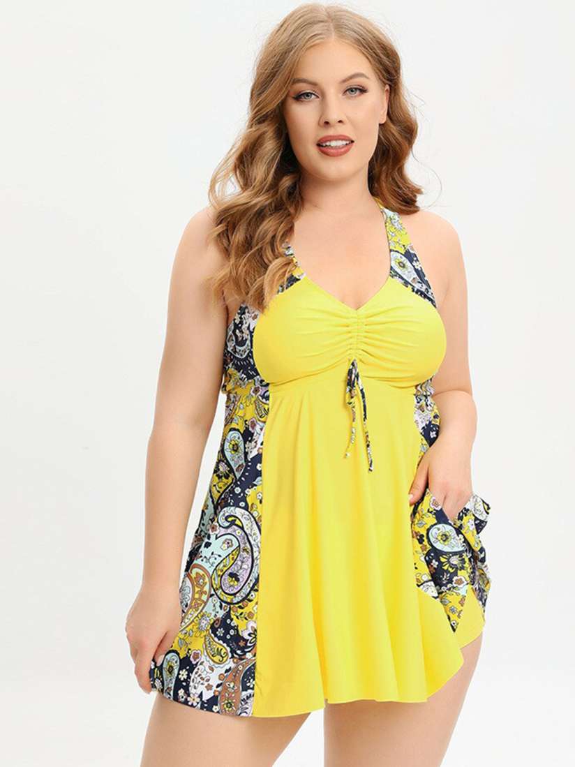 Yellow swim dress top