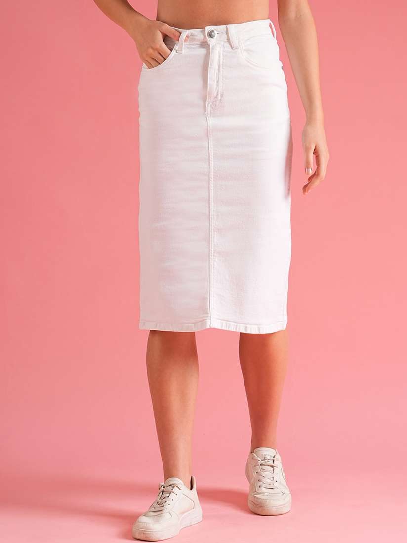 Buy Globus Women White Back Slit Denim Pencil Skirt Skirts for Women 29219796 Myntra