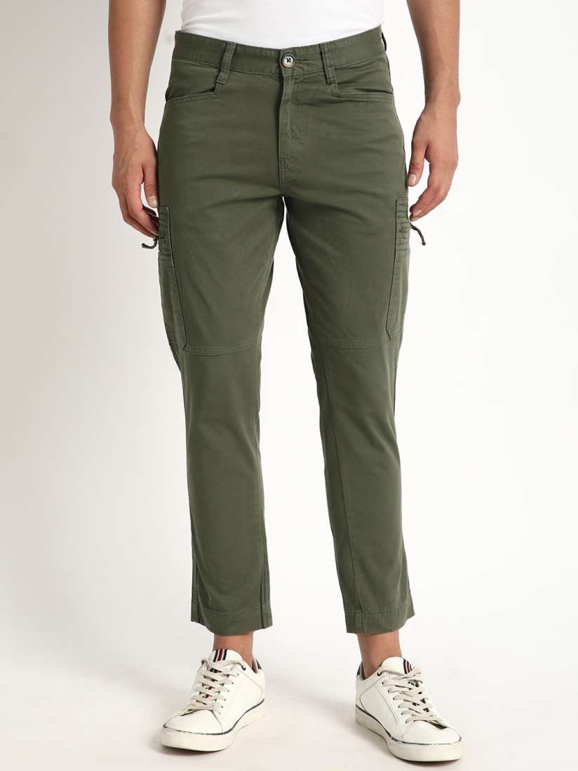 Buy The Roadster Lifestyle Co Olive Green Slim Fit High Rise Cargo Trouser Trousers for Men 29225902 Myntra