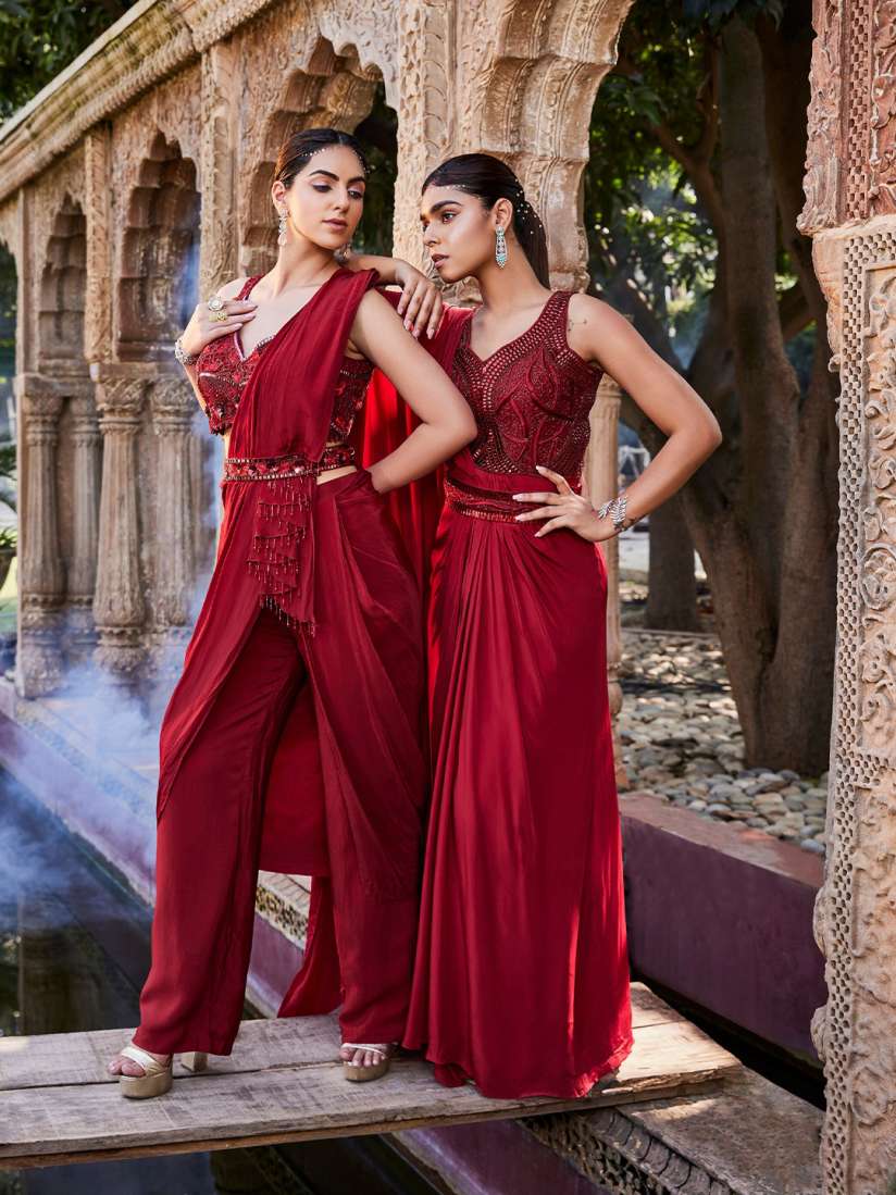 Buy Mehak Murpana Embellished Beads and Stones Pant Saree WIth Belt. Sarees for Women 29244902 Myntra