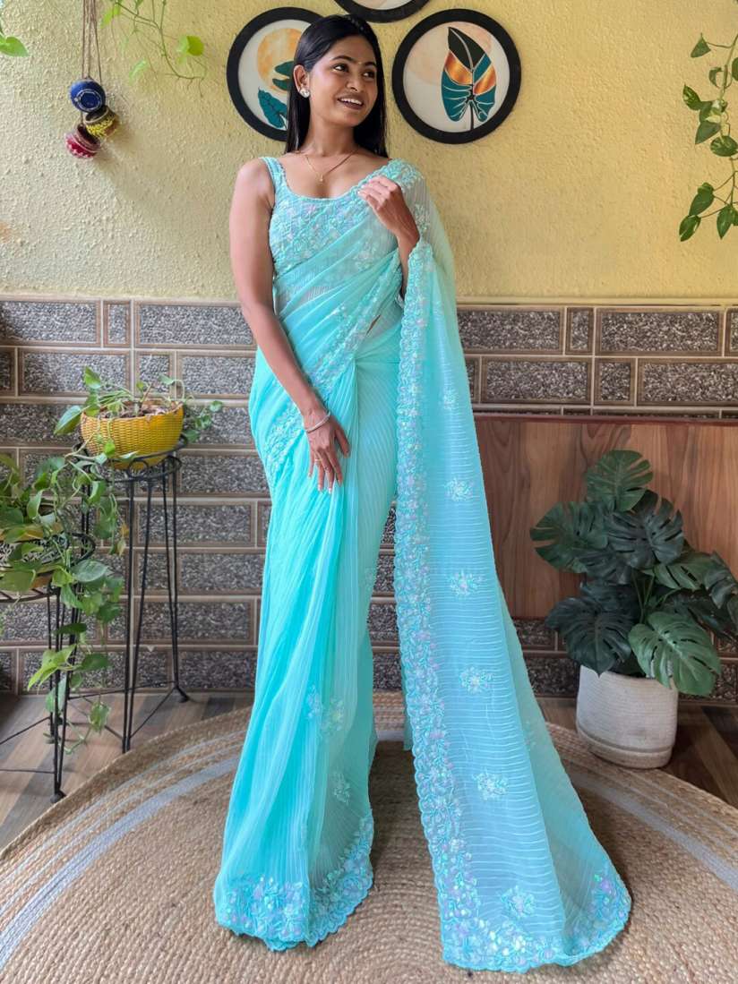 Buy Anouk Blue Embellished Sequinned Pure Georgette Saree Sarees for Women 29250198 Myntra