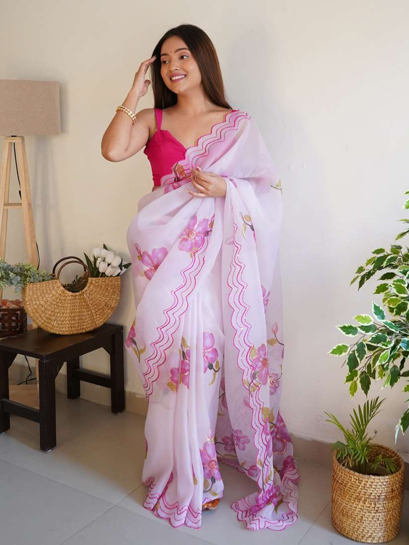 Buy SAREESBYCHIRAG Floral Printed Sequinned Organza Saree Sarees for Women 29266024 Myntra