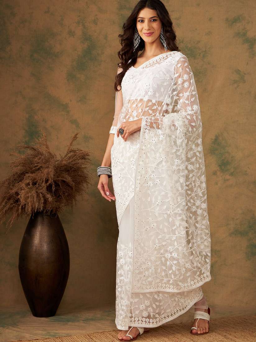 Myntra white saree hot sale