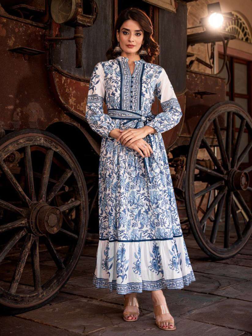 Buy Meena Bazaar Ethnic Motifs Printed Cotton Fit and Flare Maxi Dress Dresses for Women 29273090 Myntra