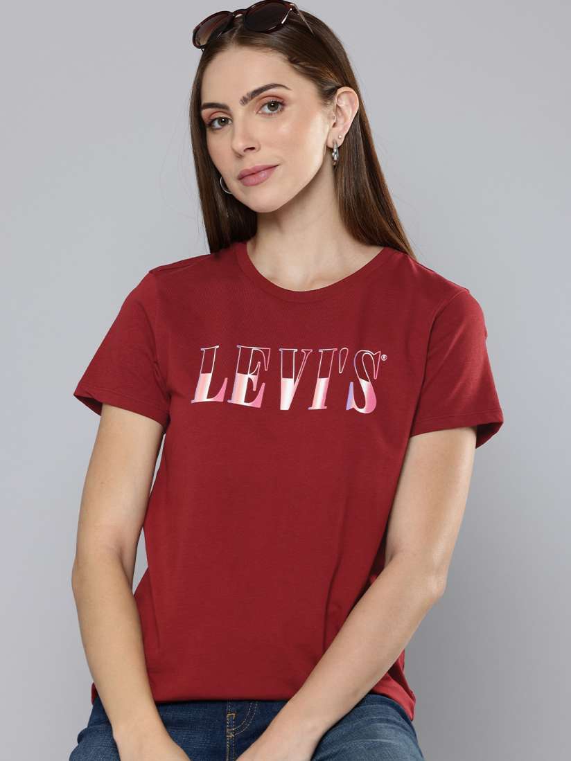 Buy Levis Brand Logo Printed Pure Cotton T shirt Tshirts for Women 29273148 Myntra