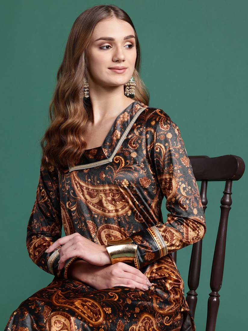 Buy Sangria Velvet Finish Paisley Design Gotta Patti Kurta with Palazzos Kurta Sets for Women 29276312 Myntra