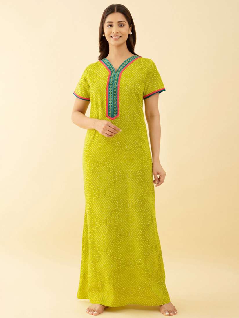 Buy Maybell Ethnic Motifs Printed V Neck Pure Cotton Maxi Nightdress Nightdress for Women 29279664 Myntra