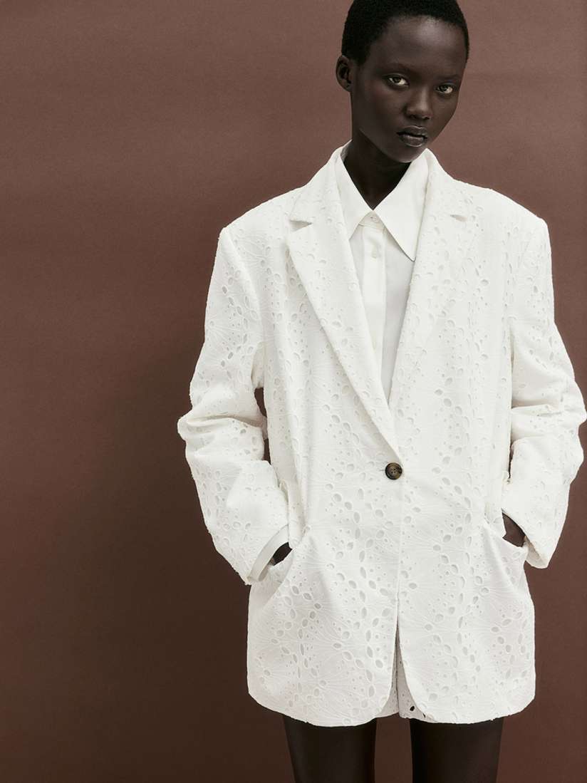 Buy H M Cotton Oversized Broderie Anglaise Blazer Blazers for Women 29282348 Myntra