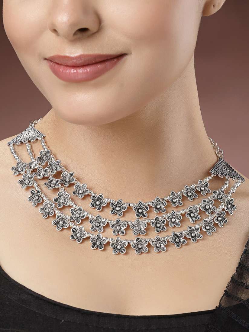Buy NVR German Silver Plated Layered Statement Necklace Necklace and Chains for Women 29301622 Myntra