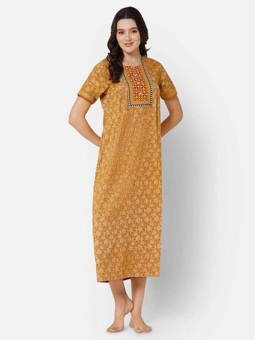 Buy NAIDU HALL Floral Printed Pure Cotton Maxi Nightdress Nightdress for Women 29304086 Myntra