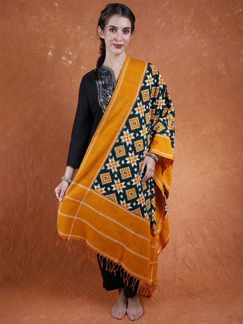 Buy Exotic India Bistro Green Pure Cotton Pochampally Handloom Dupatta with Double Ikat Weave Dupatta for Women 29306428 Myntra