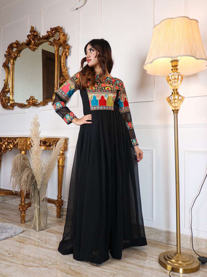 Buy Vidraa Western Store Floral Embroidered Georgette Maxi Dress Dresses for Women 29313712 Myntra