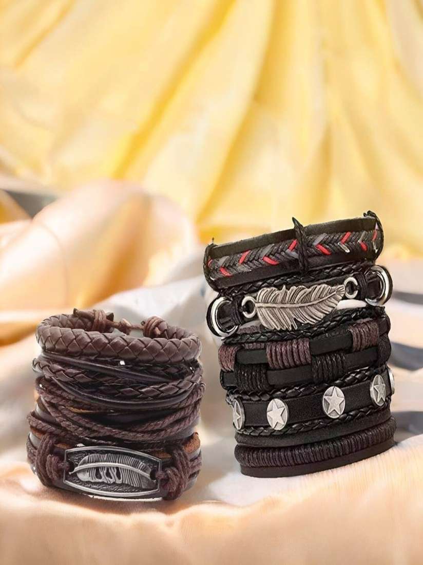 Buy UNIVERSITY TRENDZ Men Set Of 2 Leather Wraparound Bracelet Bracelet for Men 29334276 Myntra