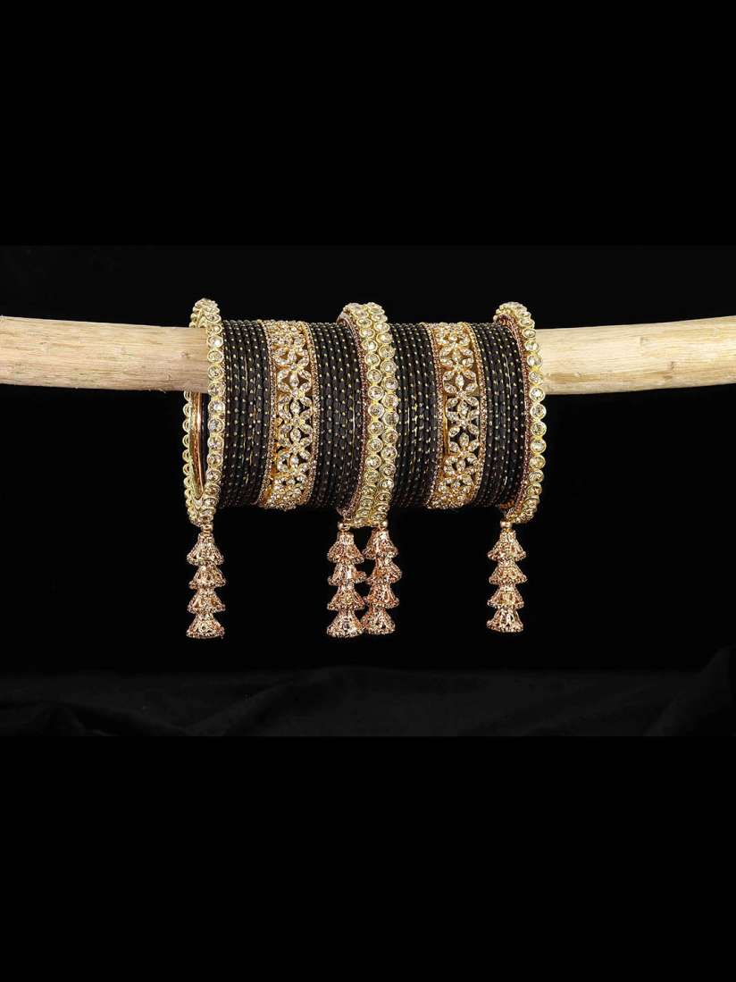 Buy LAVAZZA Set of 38 Crystal Studded Metal Latkan Bangles Chuda Set Bangle for Women 29335544 Myntra