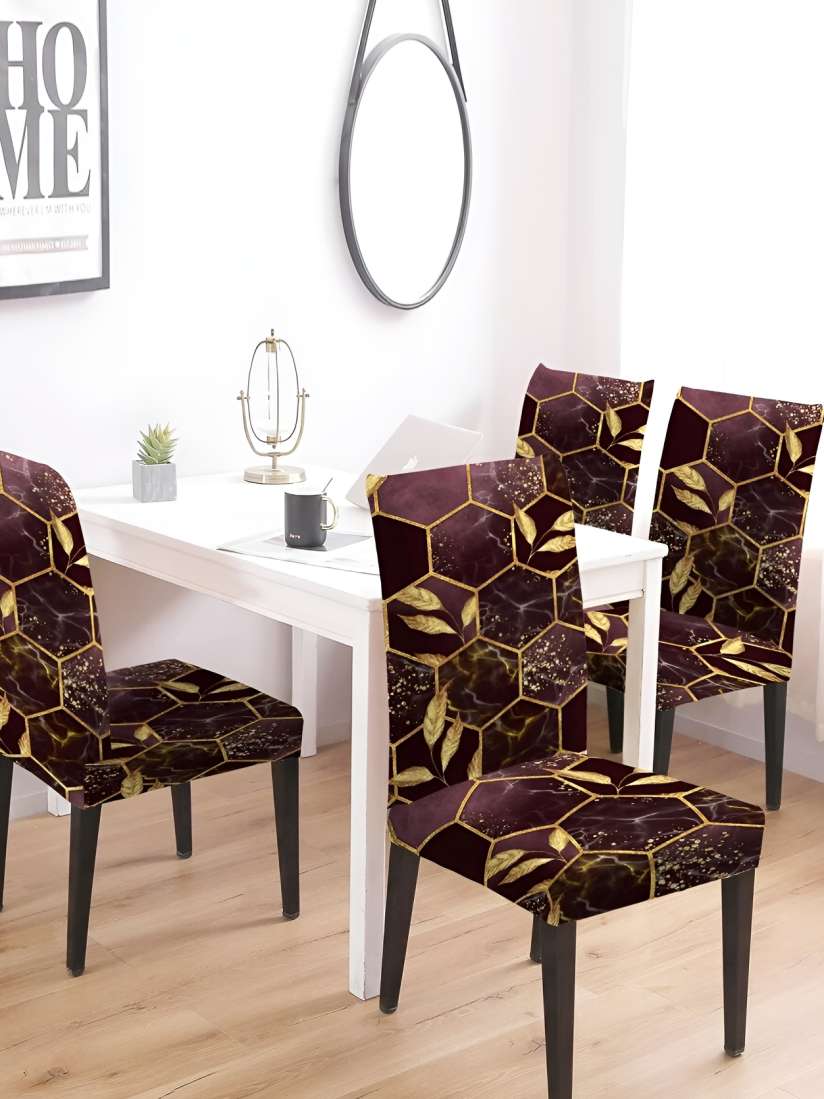 Buy DECOR VATIKA Black Gold Toned 4 Pieces Printed Soft Elastic Chair Covers Chair Cover for Unisex 29340318 Myntra